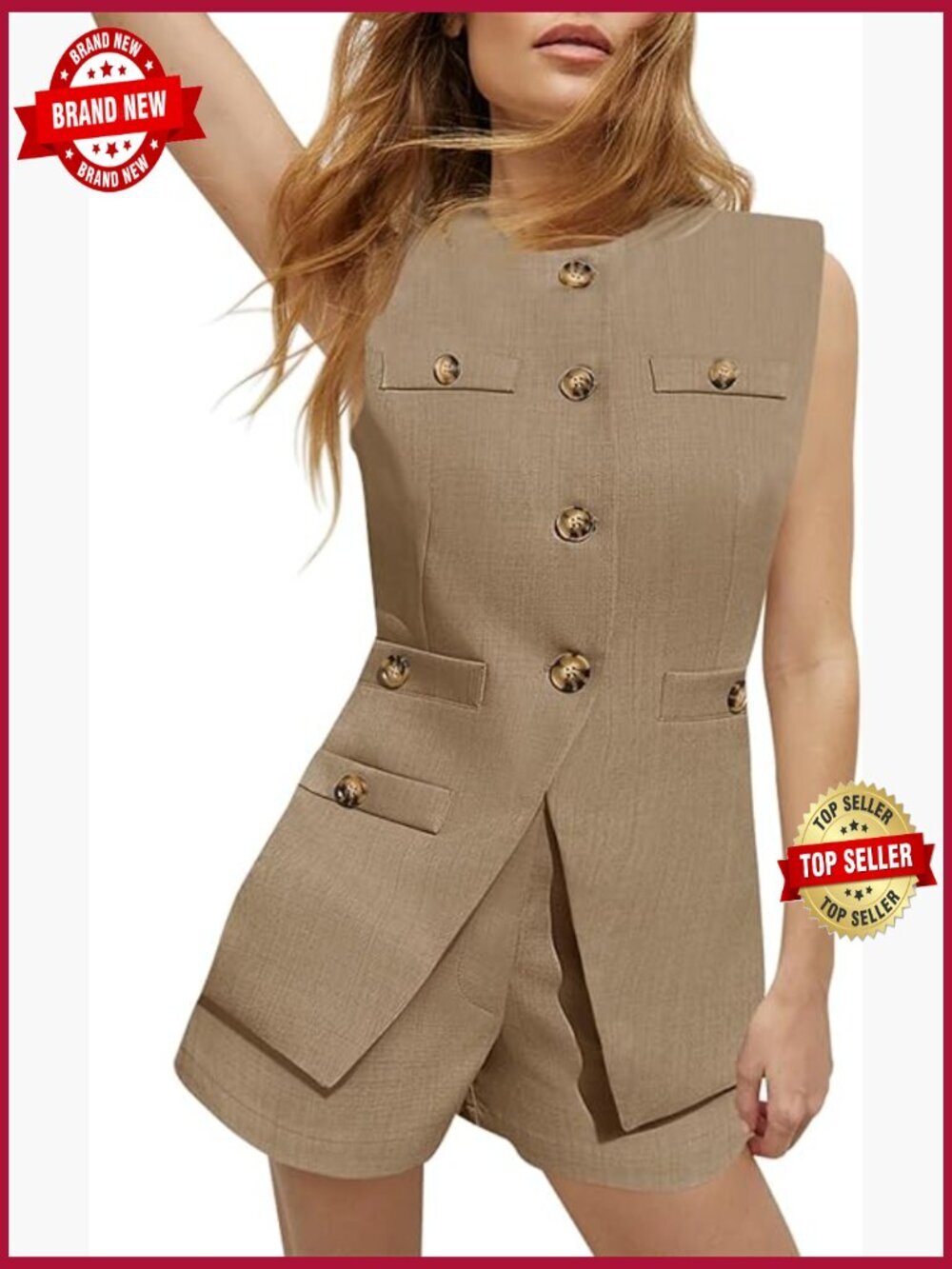 2-Piece Sleeveless Blazer Vest & Shorts Set Office Business Matching Outfit